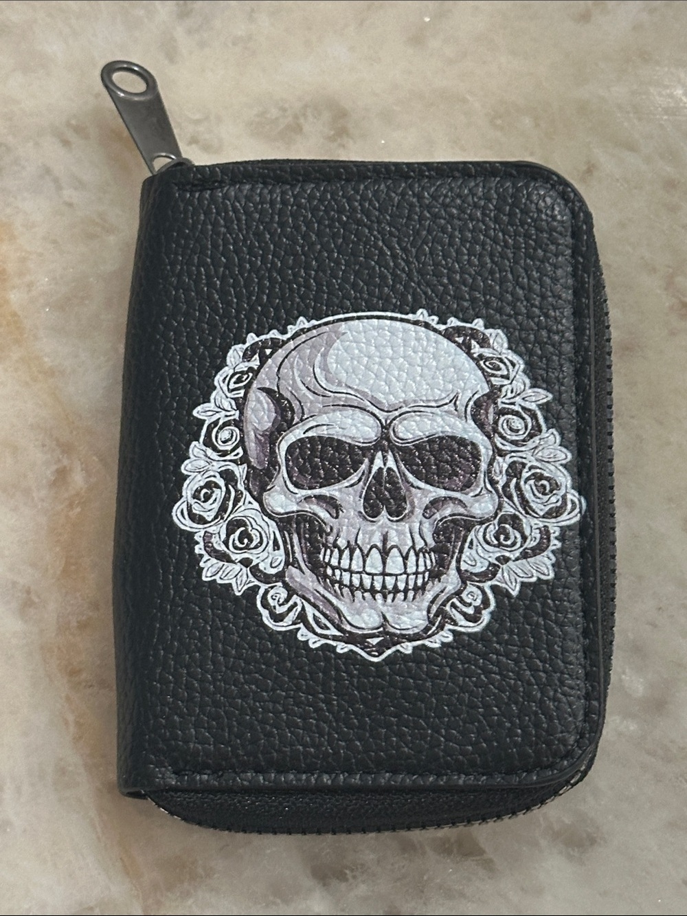Black Skull Zip Card Wallet - Men Accessories